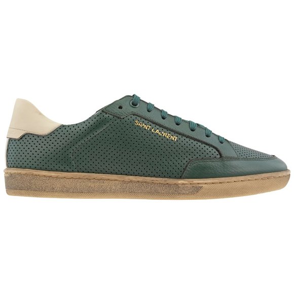 Saint Laurent ~ Men’s Perforated Leather Low Top Sneakers in Green size IT 44 - Picture 1 of 15